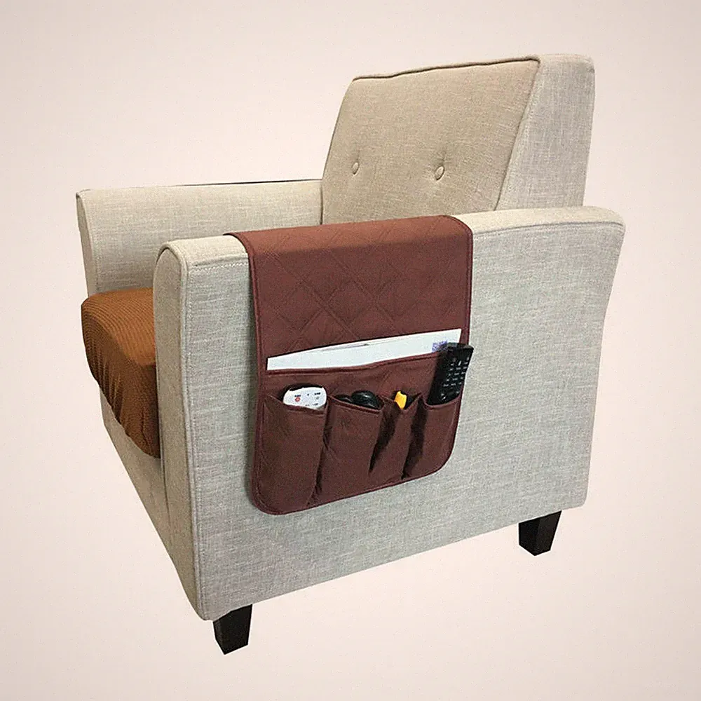 5 Pocket Sofa Arm Rest Organizer Caddy Couch Tray Remote Control Holder Table