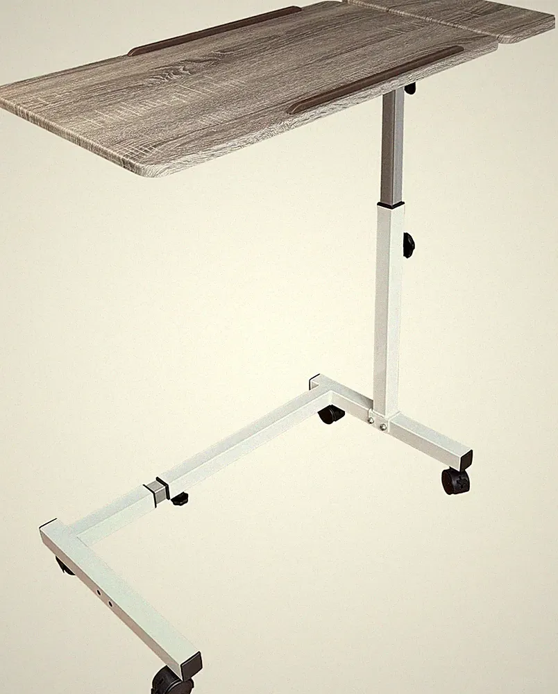 Adjustable Recliner Table on Wheels with Split Tilt Design - White & Wood Grain