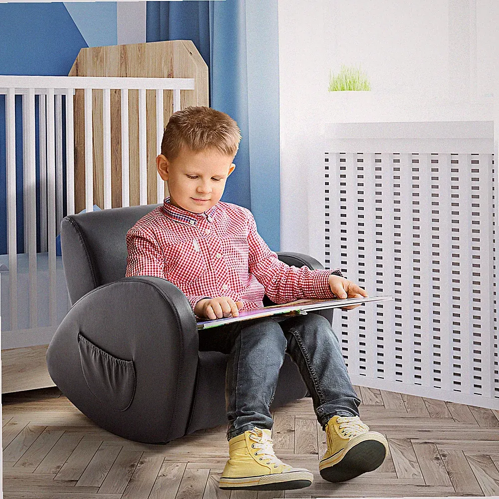 Childrens Soft & Comfortable Sofa Recliner w/ Storage for Remotes & Books