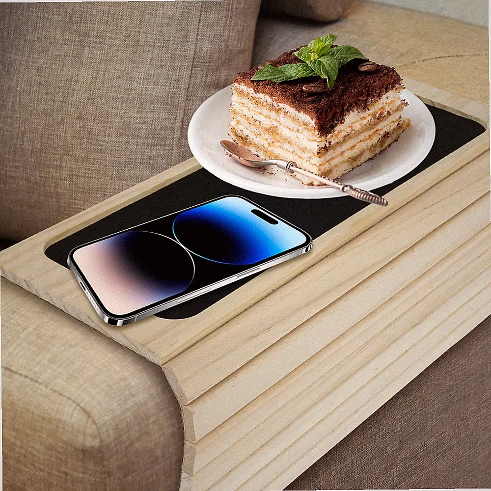 Couch Cup Holder Bamboo Wood Sofa Armrest Tray Foldable Furniture Accessory HOT