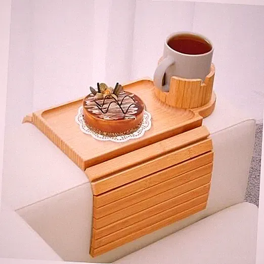 Couch Cup Holder Tray, 3 in 1 Couch Arm Trays,Large Chair Arm Rest Tray Bamboo