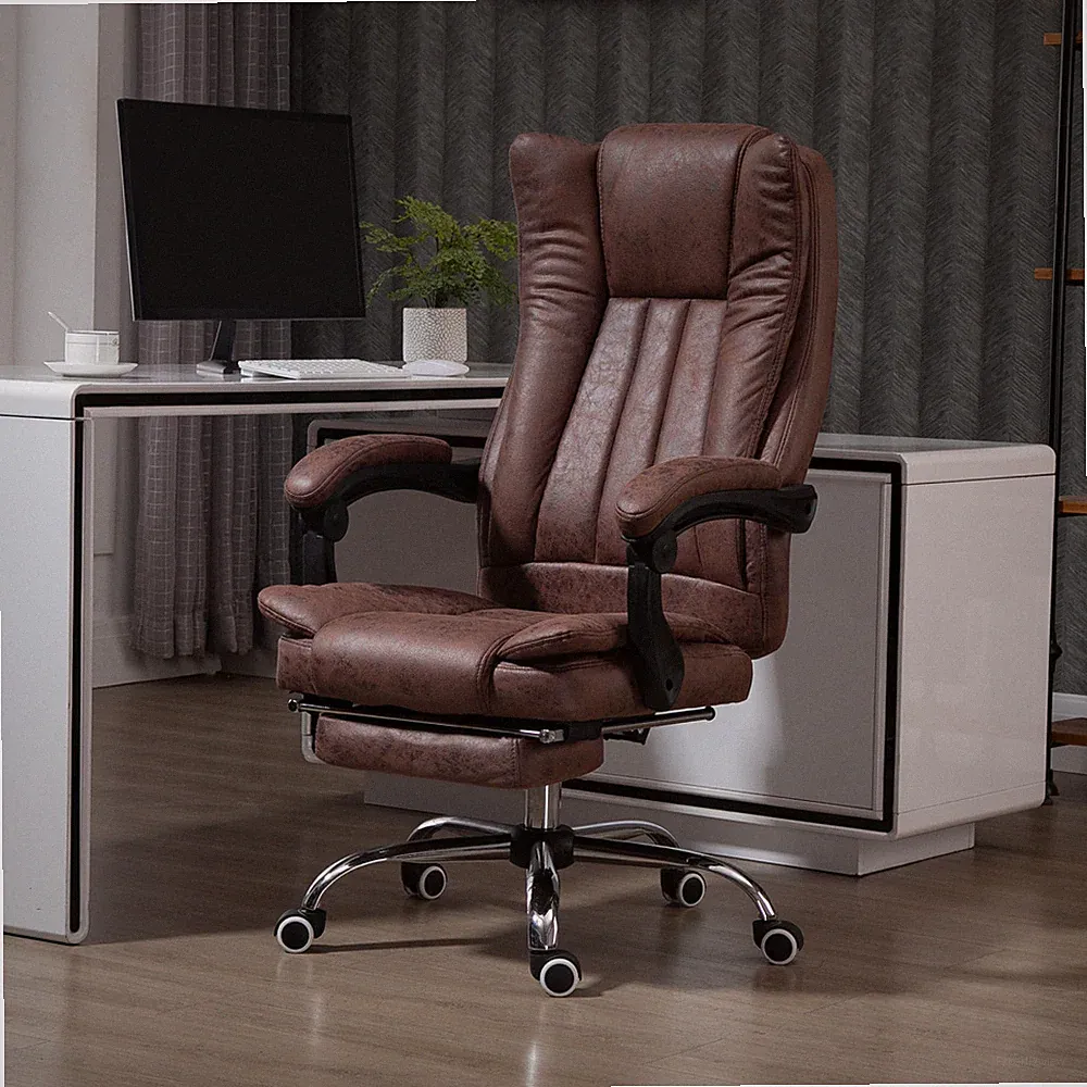 Executive Reclining Office Chair Brown Swivel Desk Chair w/Footrest & Armrests