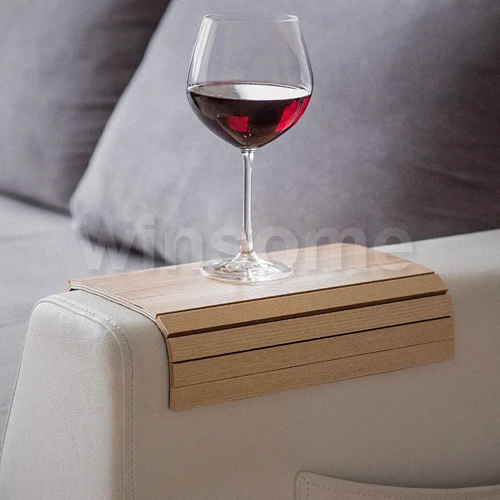 Flexible Wooden Sofa Arm Tray Drink Snack Holder Serving Table Armchair Tray
