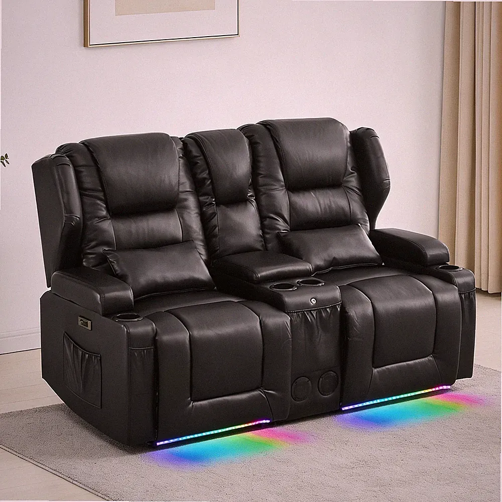 Home Theater Seating Recliner Sofa Love Seat Reclining Couch PU Leather Loveseat