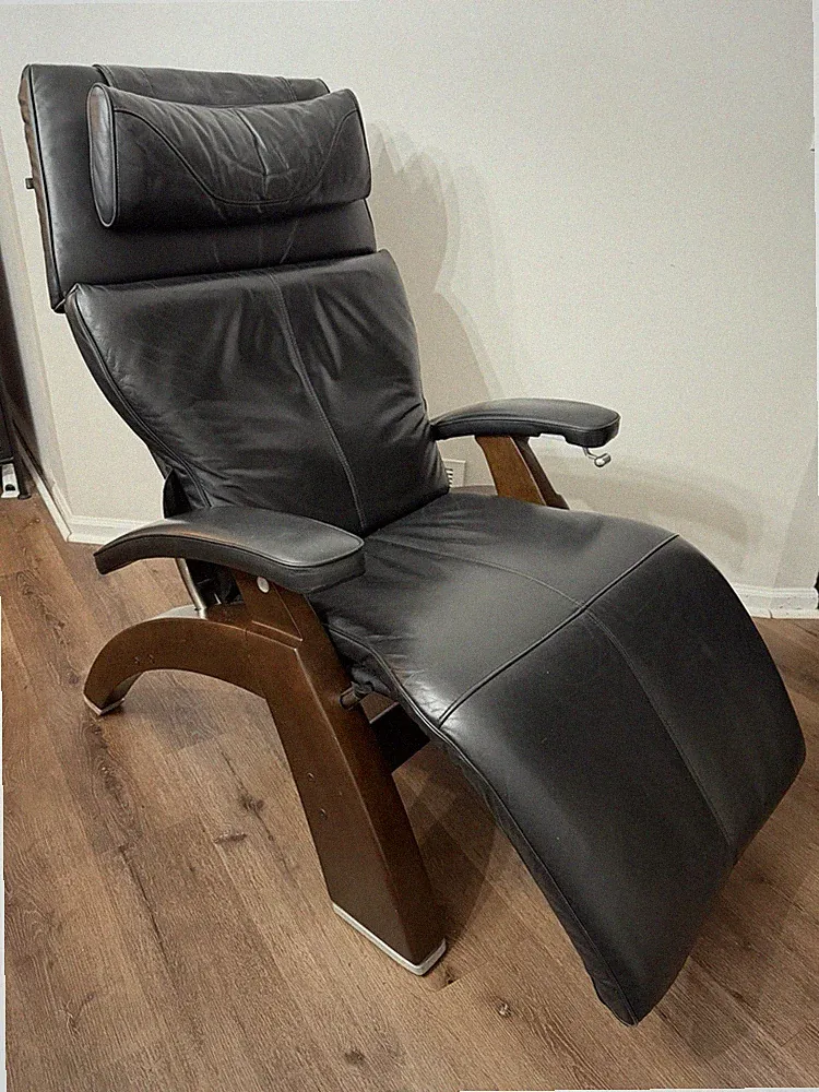 Human Touch PC-420 Dark Walnut Zero Gravity Perfect Chair Black Prem Leather