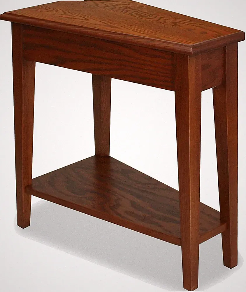 Medium Oak Recliner Wedge Table with Shelf - 24" x 15" x 24
