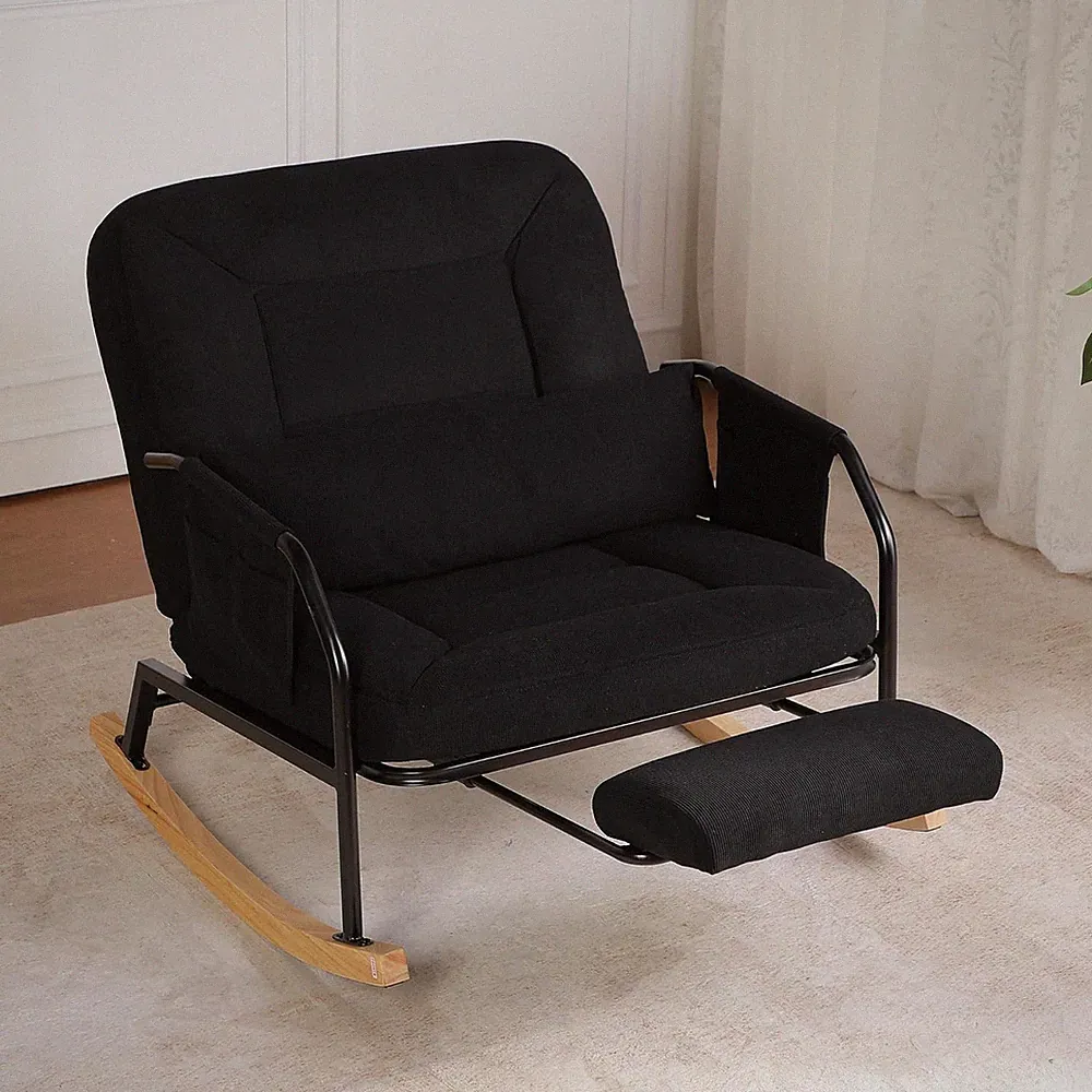 Oversized Reclining Rocking Chair with Foot Rest, 110°–160° Adjustable Backrest