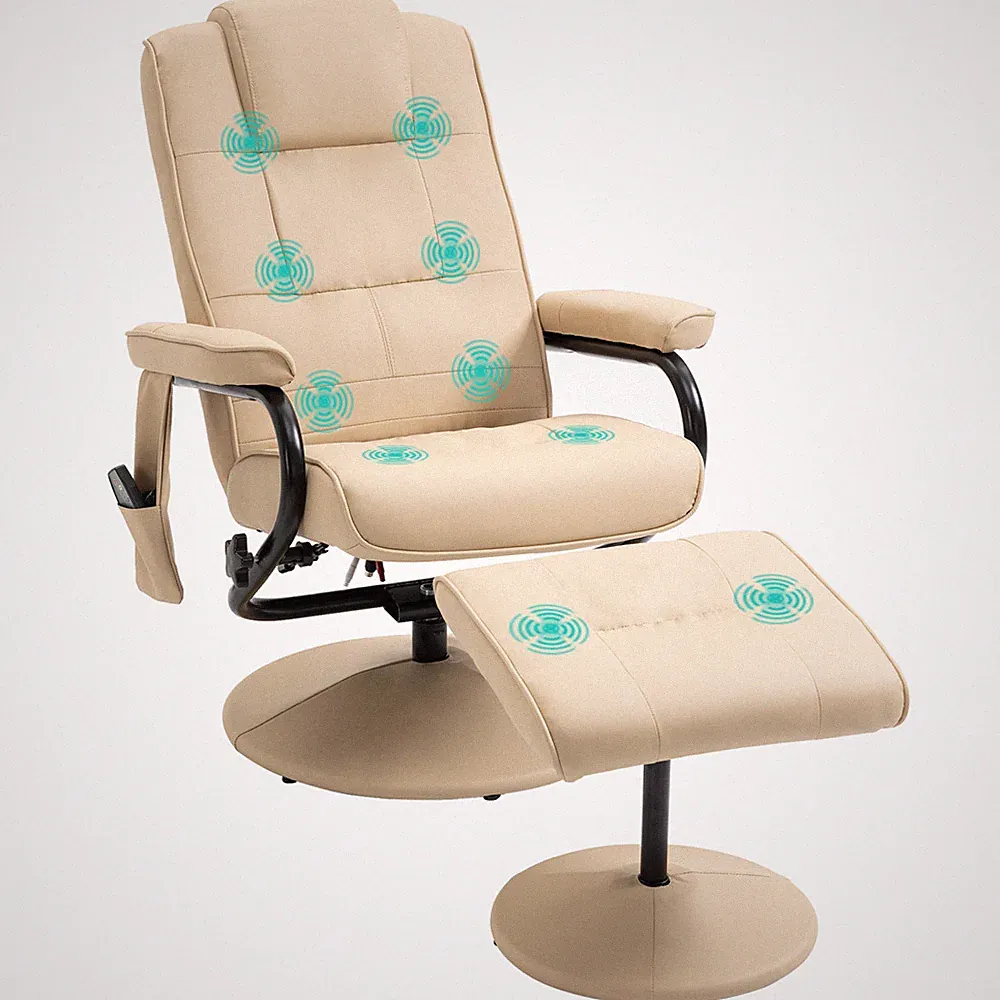 Recliner Chair Cream High-Density Cushion 145° Massage with Ottoman 95x77x84cm