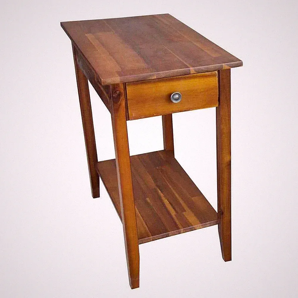 Solid Acacia Wood 23 in. Mahogany Recliner End Table Shelf Solid 1-Drawer Brown