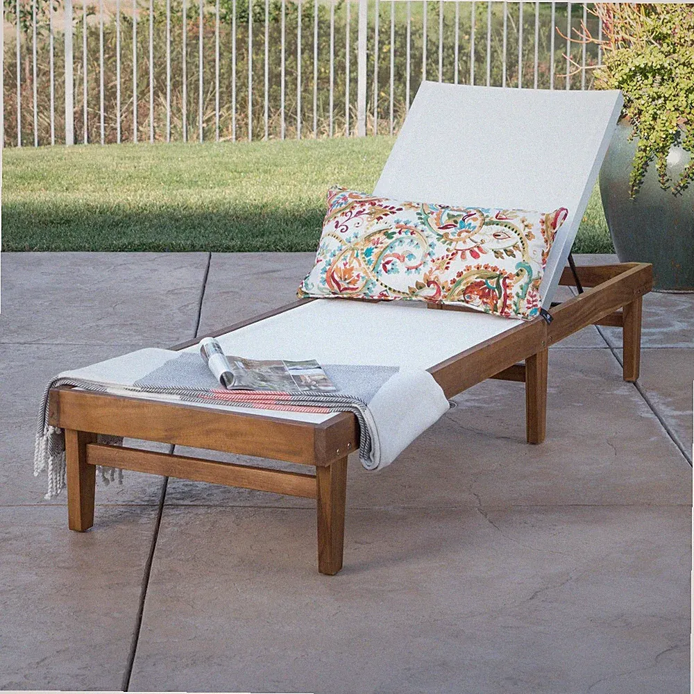 SUMMERLAND Chaise Lounge - Teak Acacia Wood with White Mesh Seat