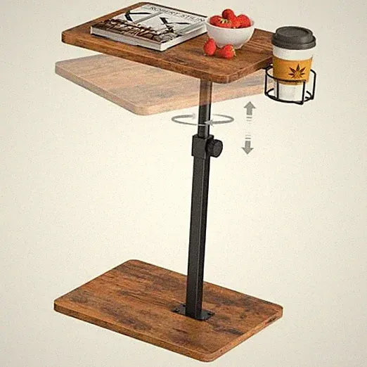 TV Tray Table, 360° Swivel Height 11.8" D x 15.8" W x 31" H Rustic Brown