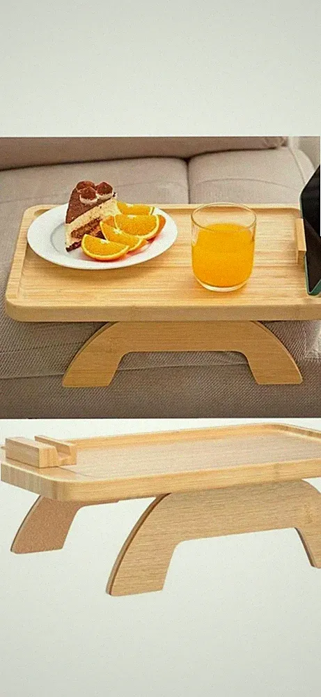 Wooden Sofa Arm Rest Tray with mobile phone holder