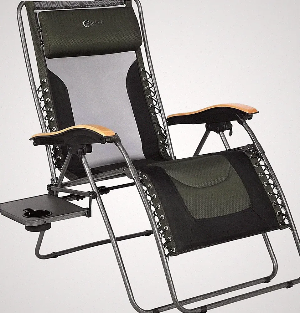 XL Zero Gravity Reclining Patio Chair with Cup Holder & Cushions for Comfort